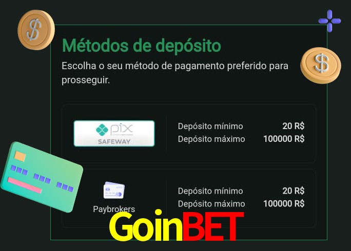 O cassino Goinbet oferece uma grande variedade de métodos de pagamento
